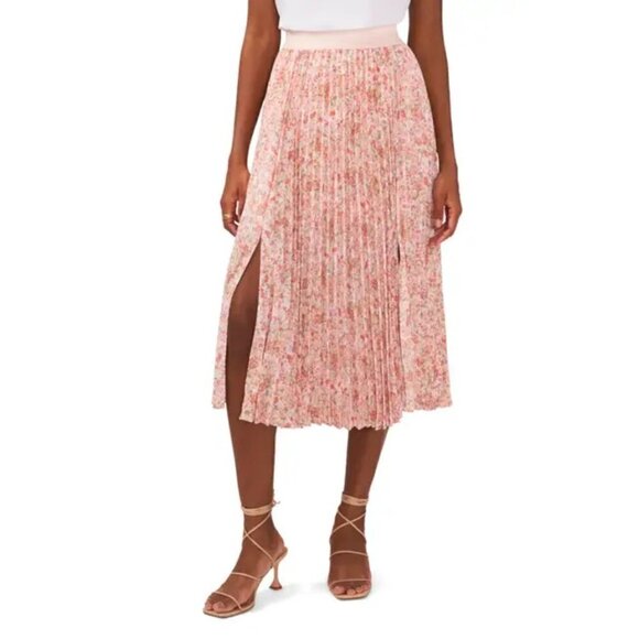 💕NORDSTROM HALOGEN💕 Double Slit Pleated Midi Skirt ~ Pink Dogwood Large L NWT - Picture 2 of 13